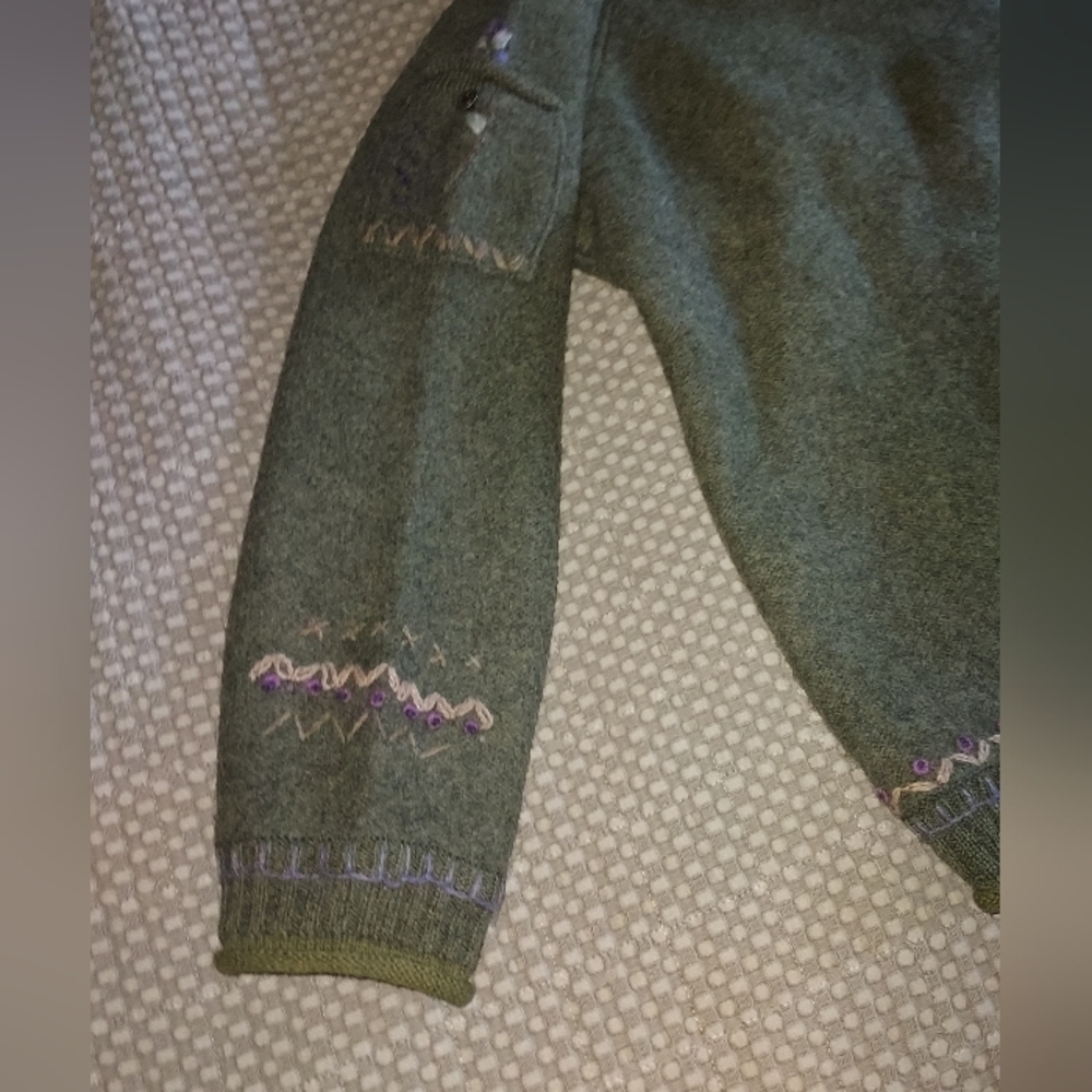 Vintage Icelandic Design Floeal Embroidered Wool Cardigan Sweater Size  M Lined‎ - Picture 3 of 10